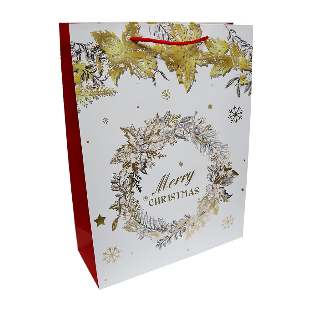 Bolsa de Regalo Navideño Blanca Estampado Dorado Varios Modelos 40 x 30 x 12 cm 1 pieza ITrade