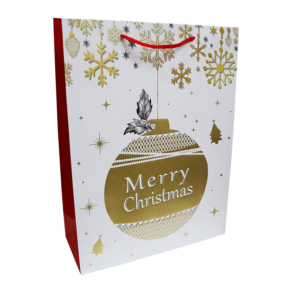 Bolsa de Regalo Navideño Blanca Estampado Dorado Varios Modelos 40 x 30 x 12 cm 1 pieza ITrade