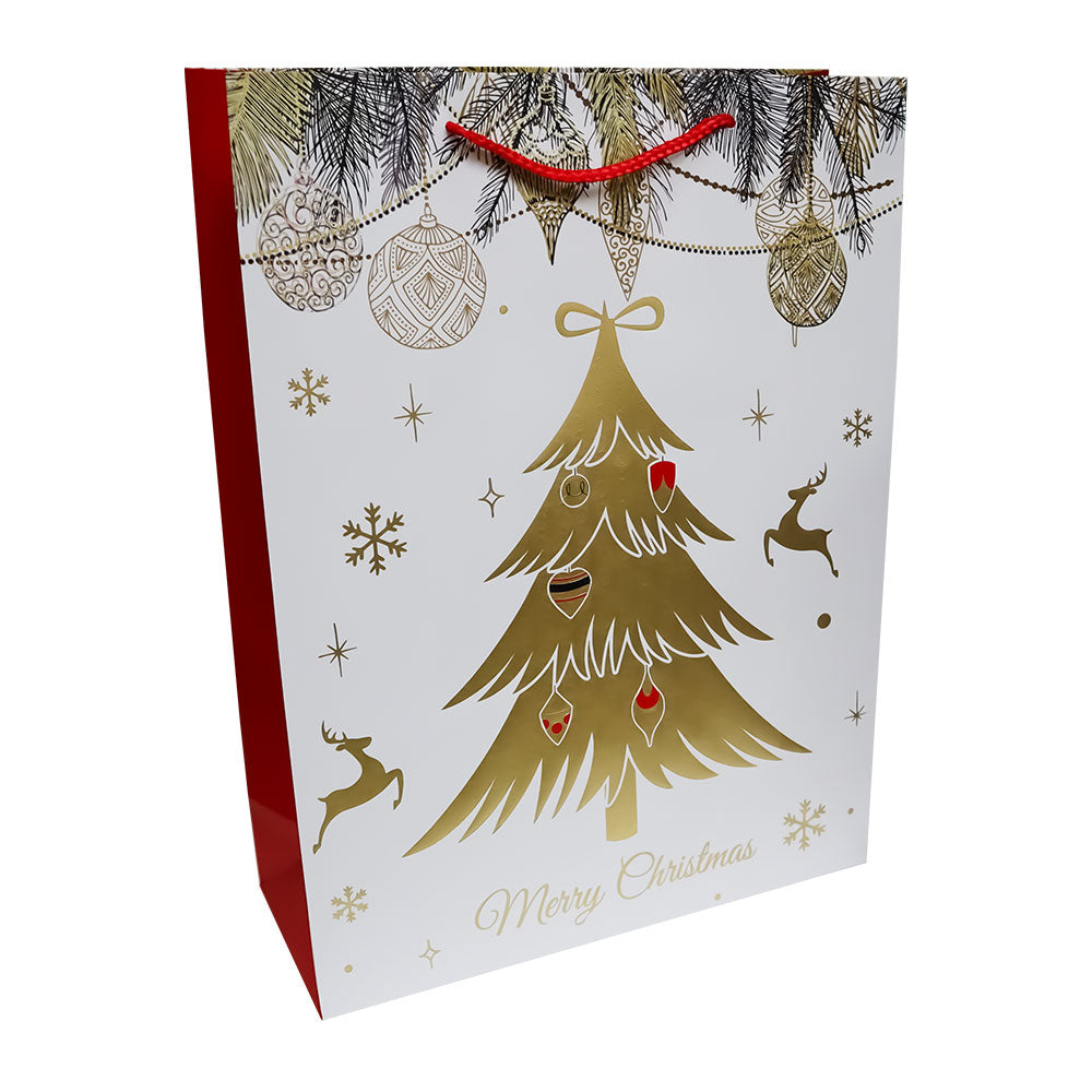 Bolsa de Regalo Navideño Blanca Estampado Dorado Varios Modelos 40 x 30 x 12 cm 1 pieza ITrade