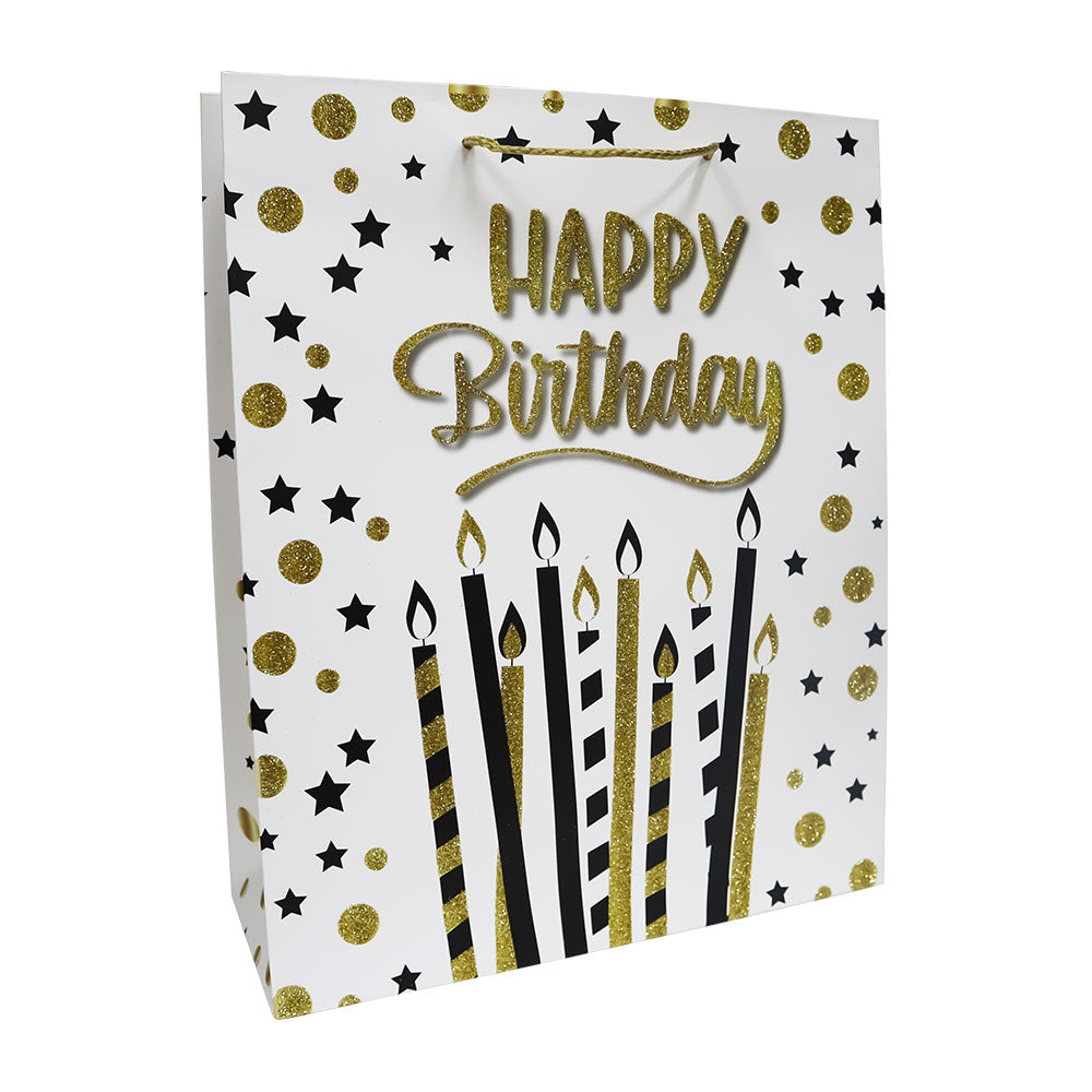 Bolsas de Regalo Happy Birthday Dorado y Negro 32 x 26 x 10 cm 1 pieza ITrade