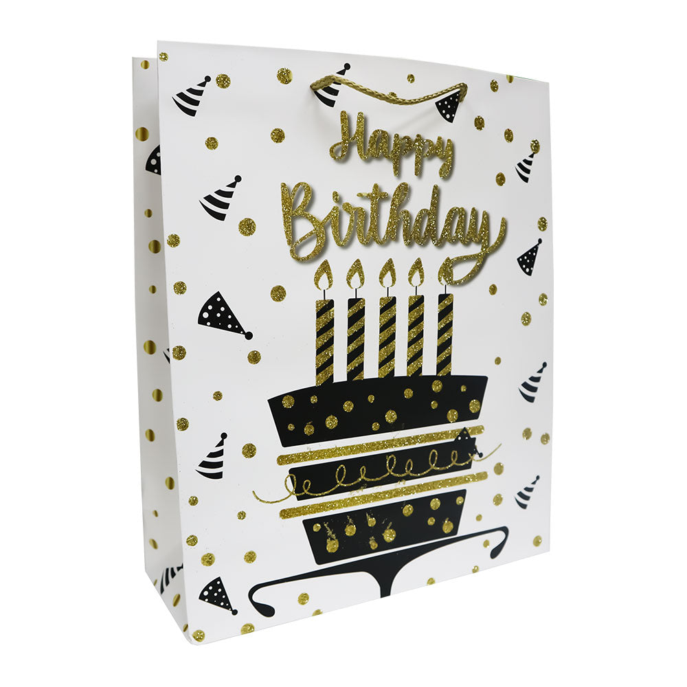 Bolsas de Regalo Happy Birthday Dorado y Negro 32 x 26 x 10 cm 1 pieza ITrade