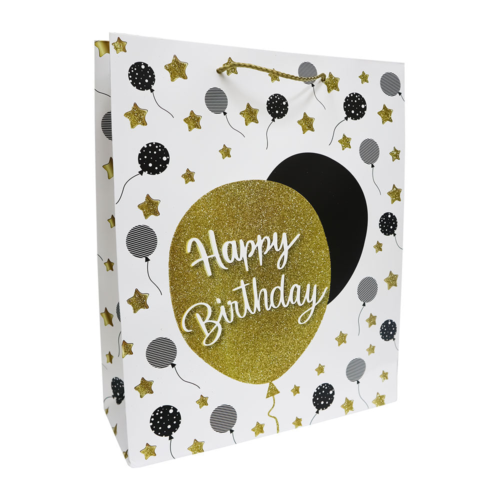 Bolsas de Regalo Happy Birthday Dorado y Negro 32 x 26 x 10 cm 1 pieza ITrade