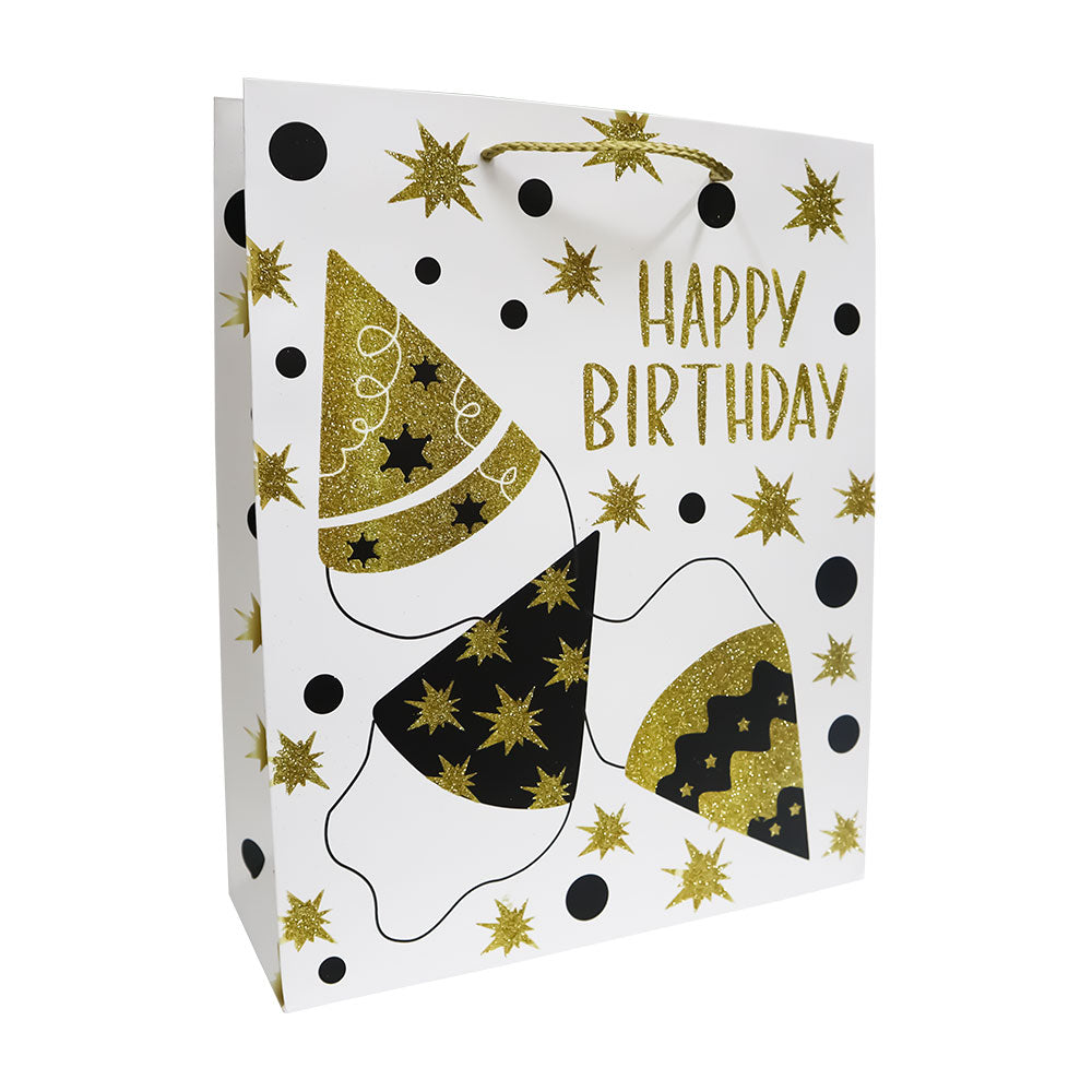 Bolsas de Regalo Happy Birthday Dorado y Negro 32 x 26 x 10 cm 1 pieza ITrade