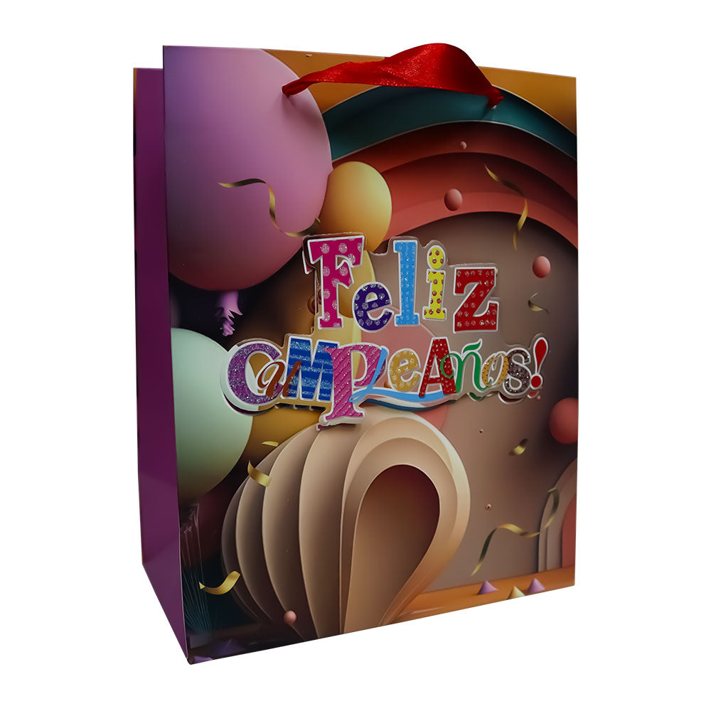 Bolsa de Regalo Feliz Cumpleaños con Relieve 23.5 x 19.5 x 8 cm Varios Modelos 1 pieza ITrade