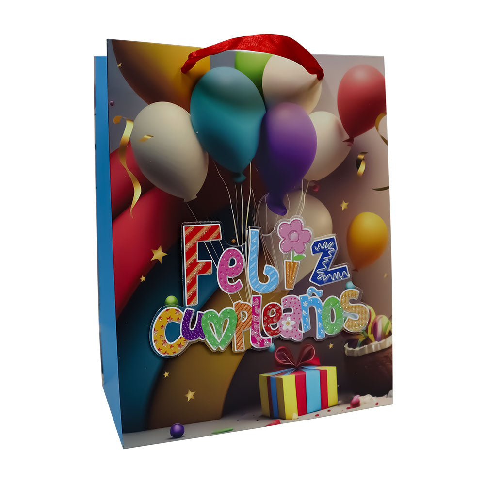 Bolsa de Regalo Feliz Cumpleaños con Relieve 23.5 x 19.5 x 8 cm Varios Modelos 1 pieza ITrade