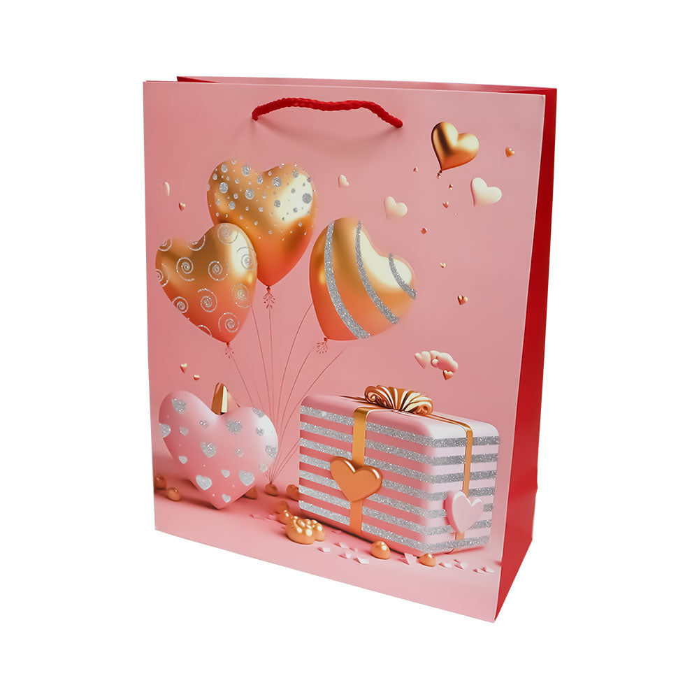 Bolsa de Regalo San Valentín Rosa con Corazones 32 x 26 x 10 cm 1 pieza ITrade