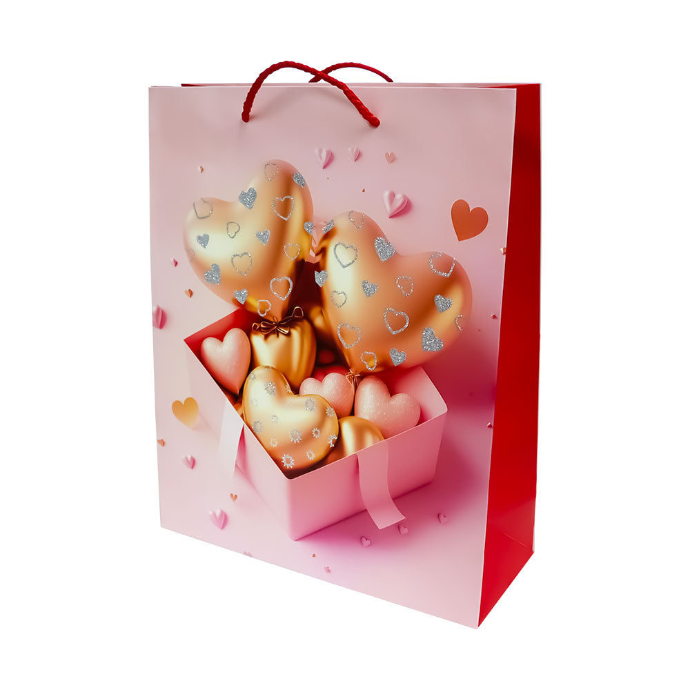 Bolsa de Regalo San Valentín Rosa con Corazones 32 x 26 x 10 cm 1 pieza ITrade