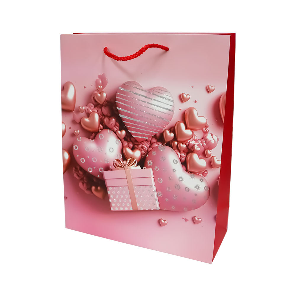 Bolsa de Regalo San Valentín Rosa con Corazones 32 x 26 x 10 cm 1 pieza ITrade