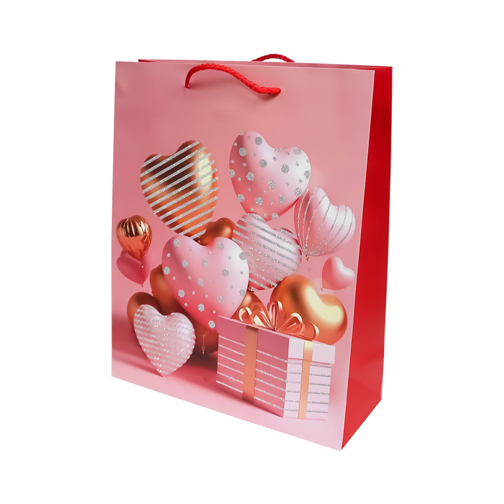 Bolsa de Regalo San Valentín Rosa con Corazones 32 x 26 x 10 cm 1 pieza ITrade