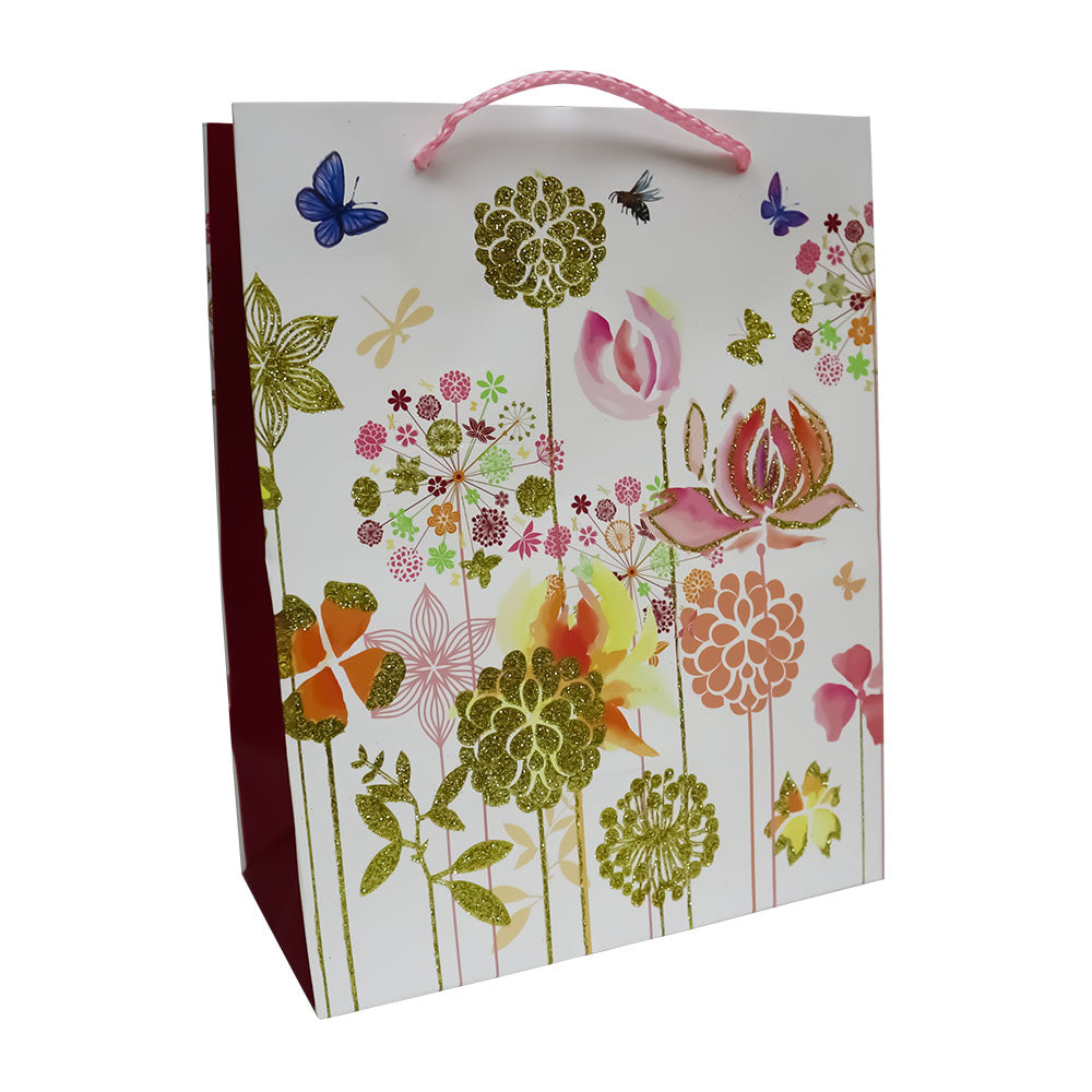 Bolsas de Regalo Blanca San Valentín con Flores 23.5 x 19.5 x 8 cm 1 pieza ITrade