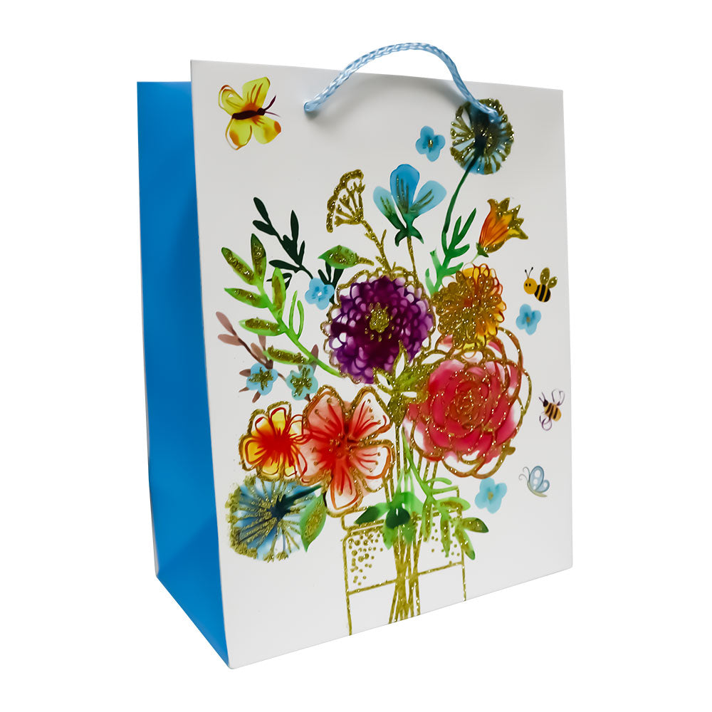 Bolsas de Regalo Blanca San Valentín con Flores 23.5 x 19.5 x 8 cm 1 pieza ITrade