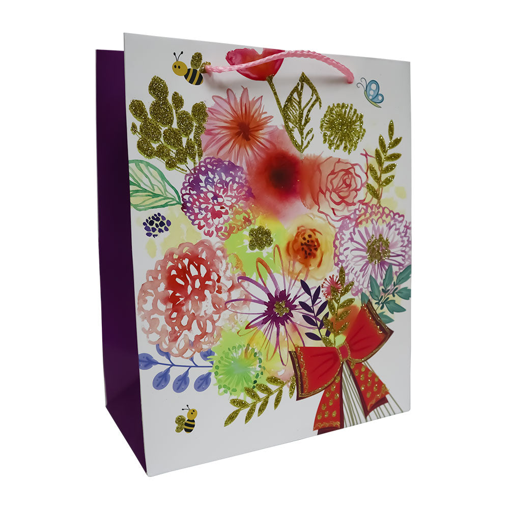 Bolsas de Regalo Blanca San Valentín con Flores 23.5 x 19.5 x 8 cm 1 pieza ITrade