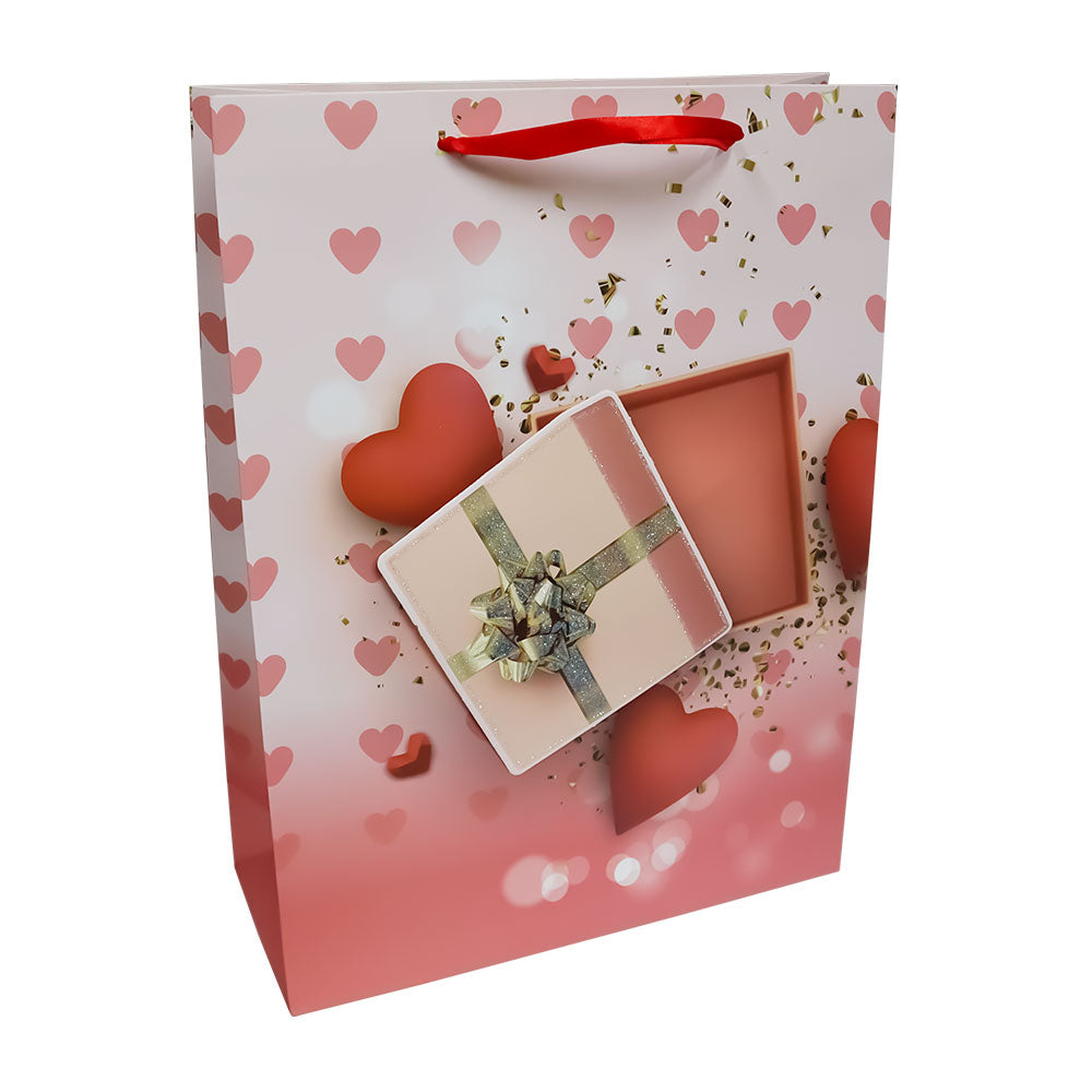 Bolsa de Regalo San Valentín Rosa con Corazones 40 x 30 x 12 cm 1 pieza ITrade