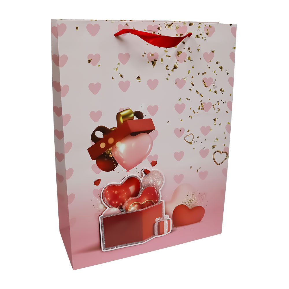 Bolsa de Regalo San Valentín Rosa con Corazones 40 x 30 x 12 cm 1 pieza ITrade