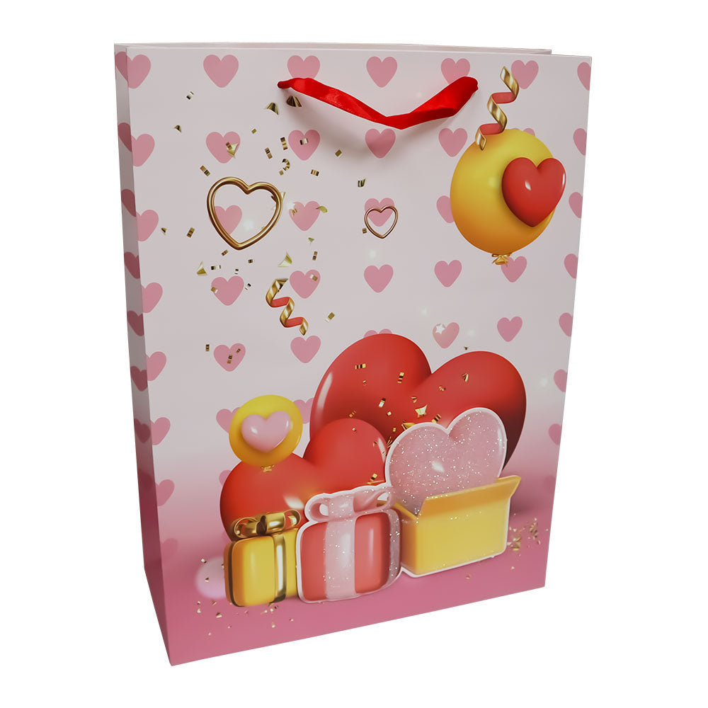 Bolsa de Regalo San Valentín Rosa con Corazones 40 x 30 x 12 cm 1 pieza ITrade