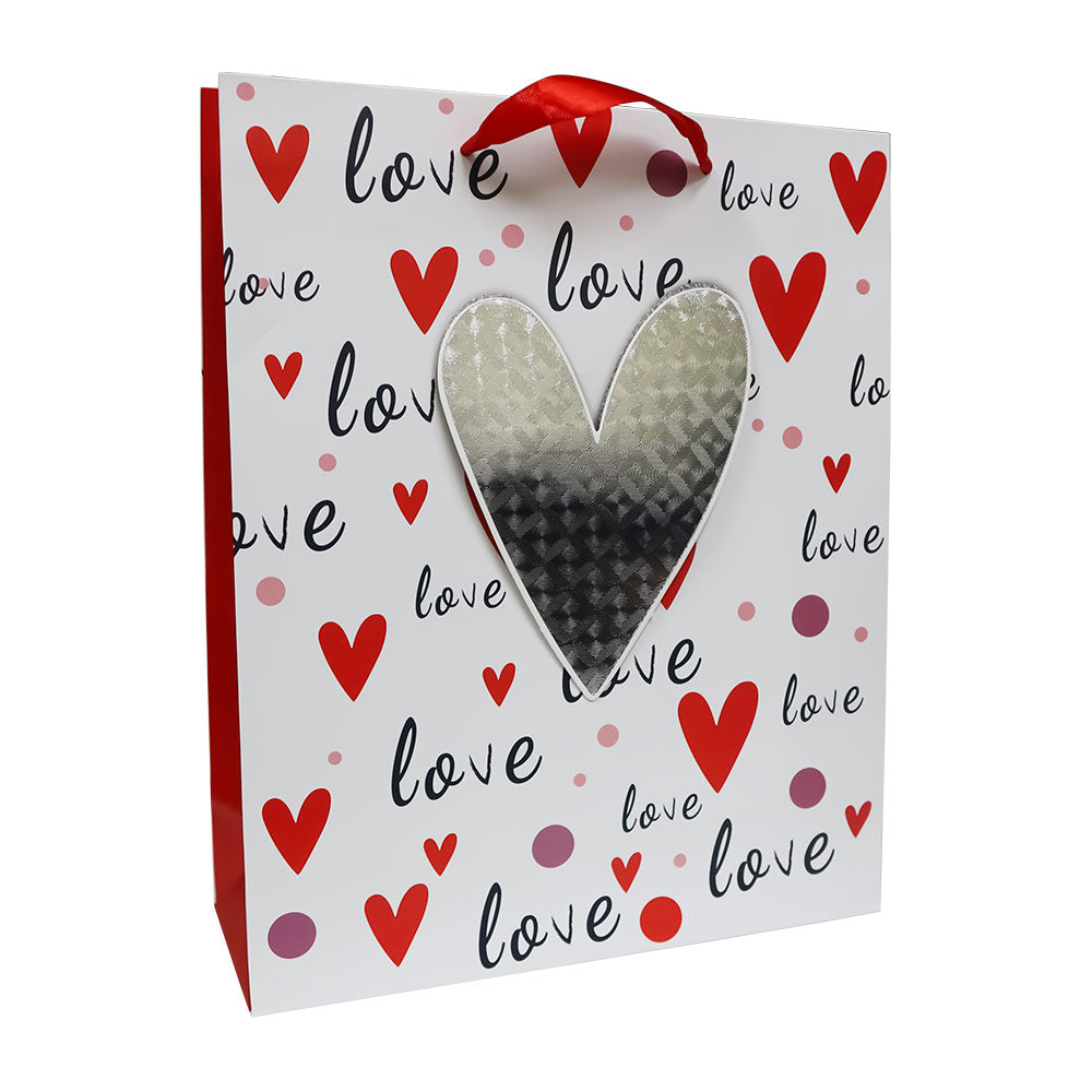 Bolsa de Regalo San Valentín Love con Relieve Metálico 32 x 26 x 10 cm 1 pieza ITrade