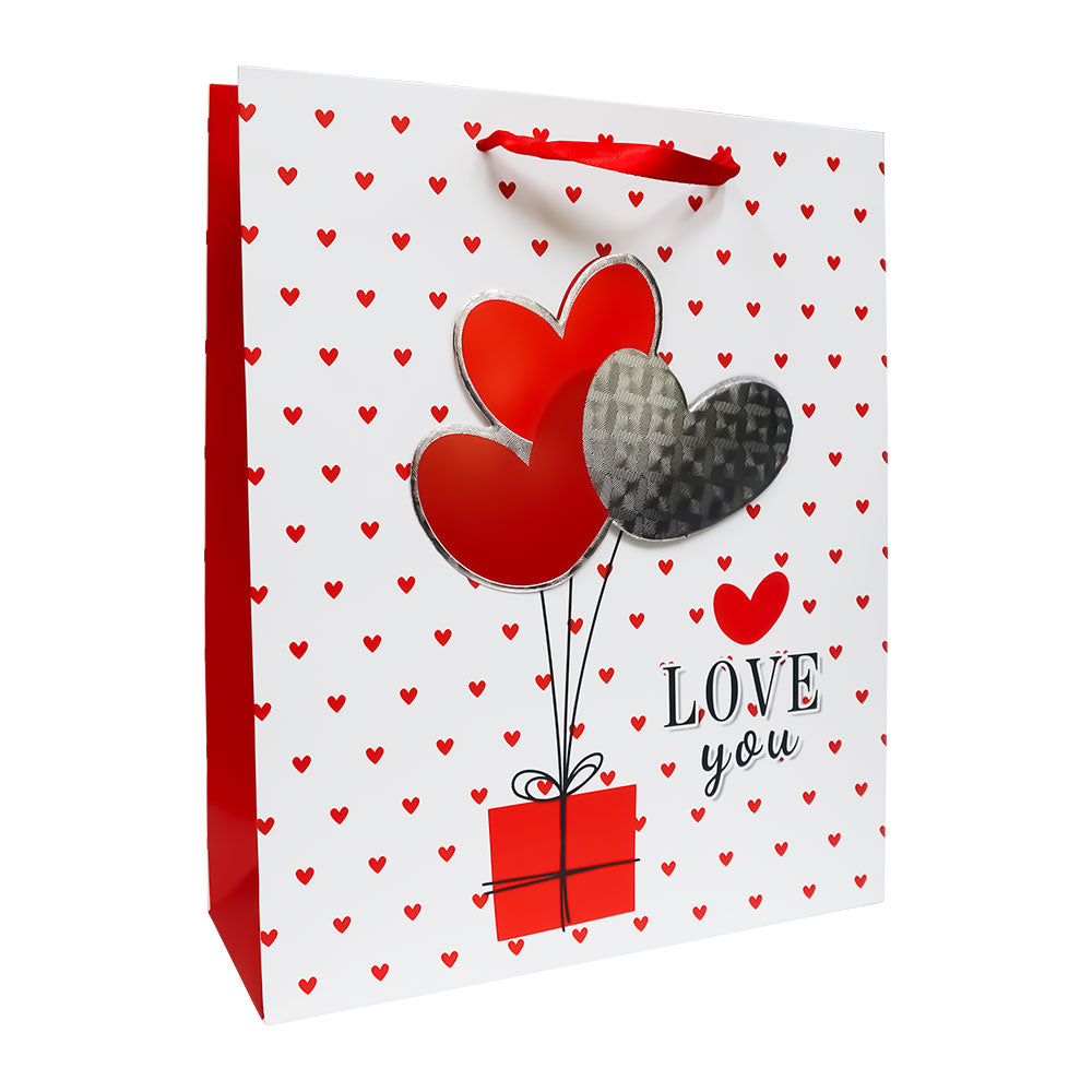 Bolsa de Regalo San Valentín Love con Relieve Metálico 32 x 26 x 10 cm 1 pieza ITrade