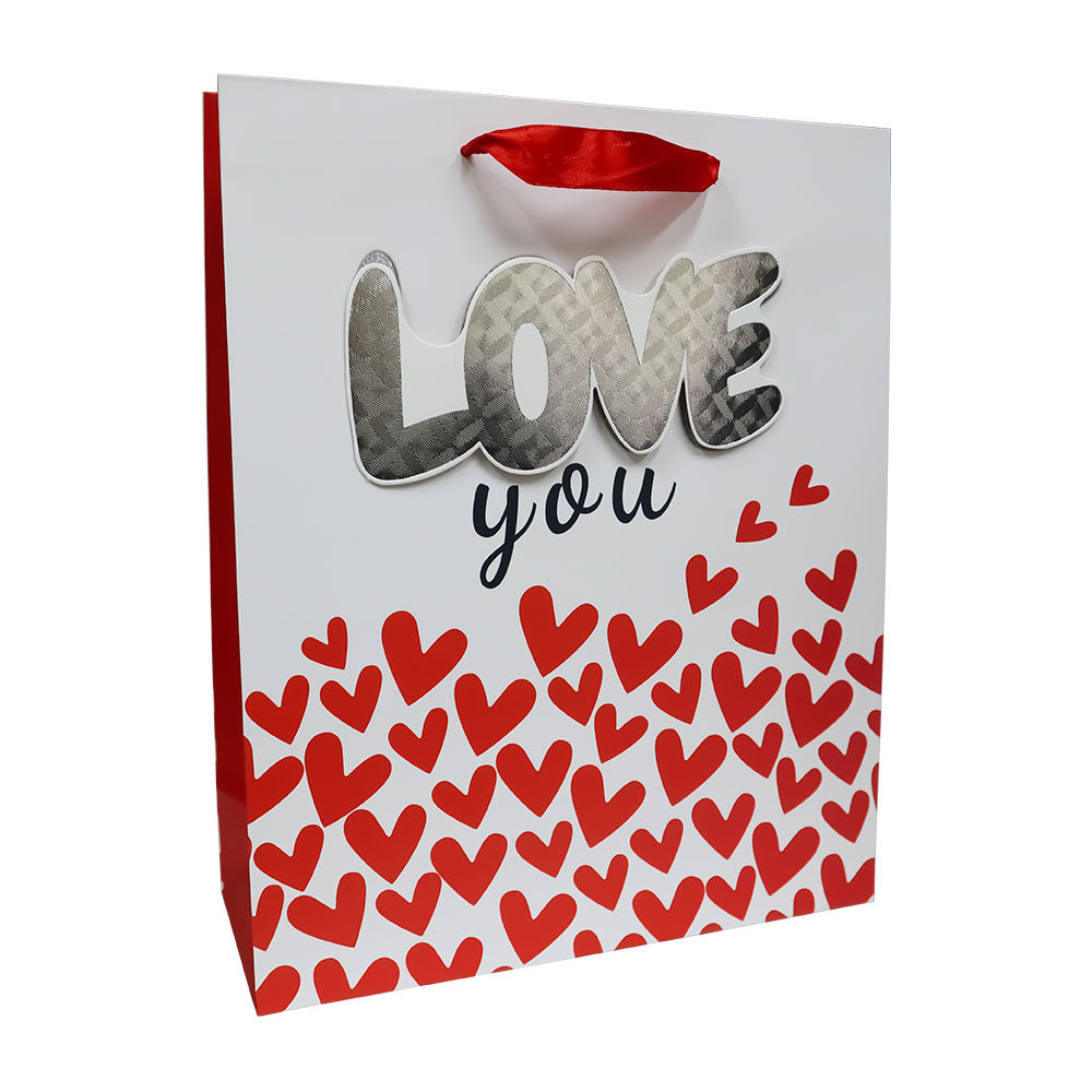 Bolsa de Regalo San Valentín Love con Relieve Metálico 32 x 26 x 10 cm 1 pieza ITrade