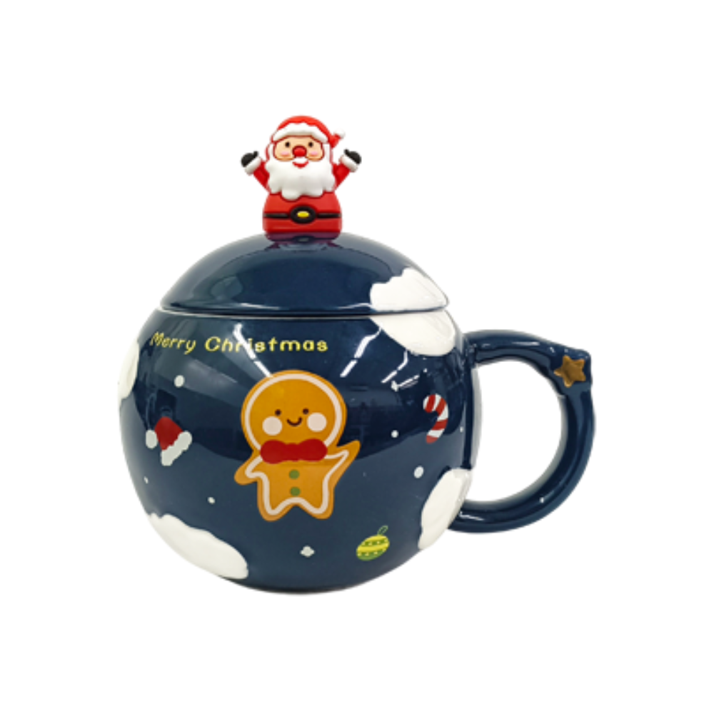 Taza Navideña Redonda Para Cafe con Cuchara Y Tapa Var Colores Itrade