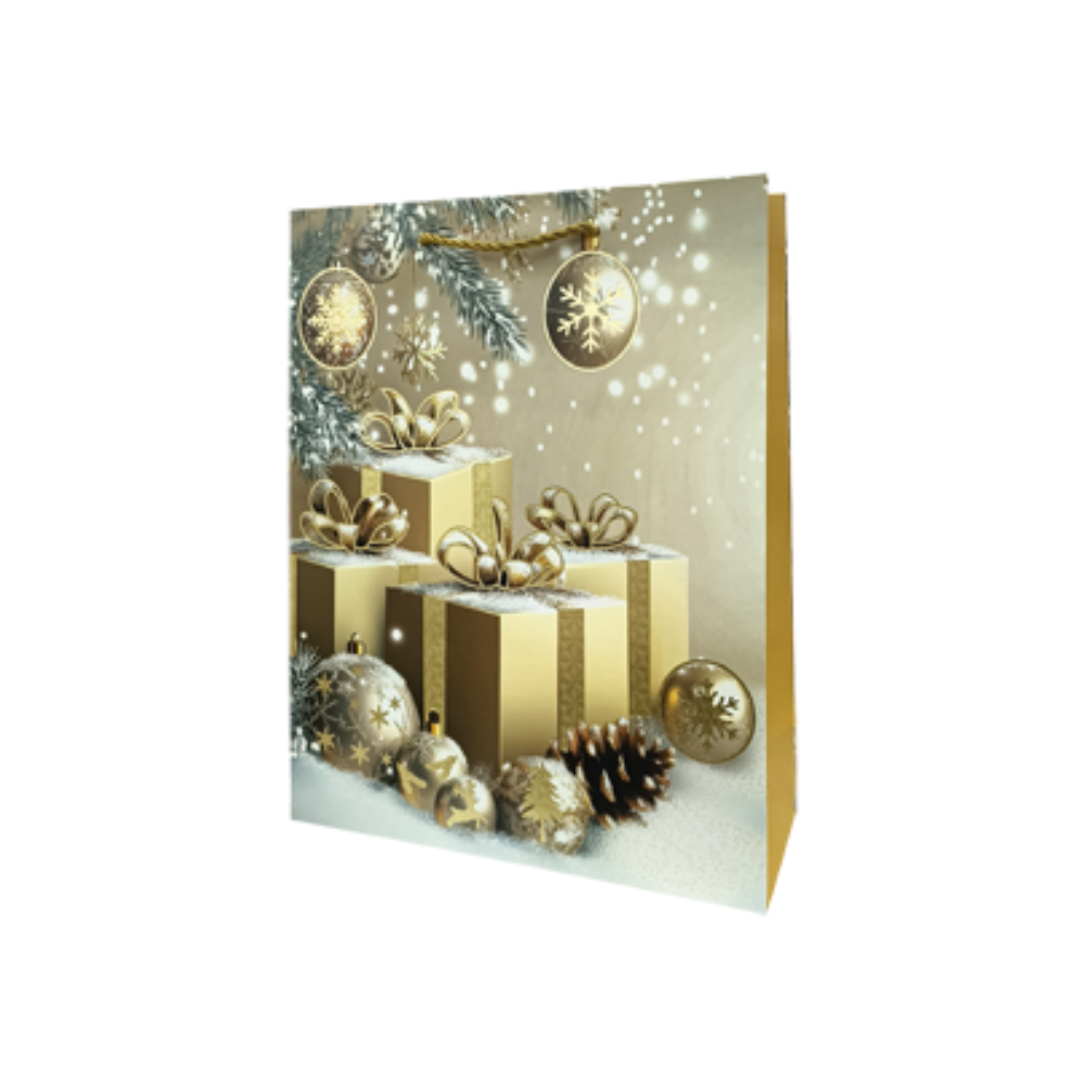 Bolsa Regalo Navideño Personajes Dorada Varios Modelos 32X26X10 cm Itrade