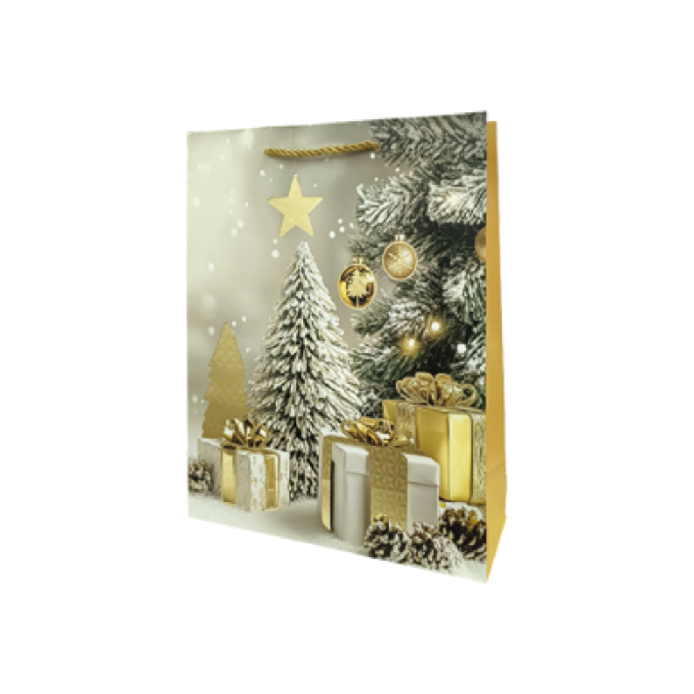 Bolsa Regalo Navideño Personajes Dorada Varios Modelos 32X26X10 cm Itrade
