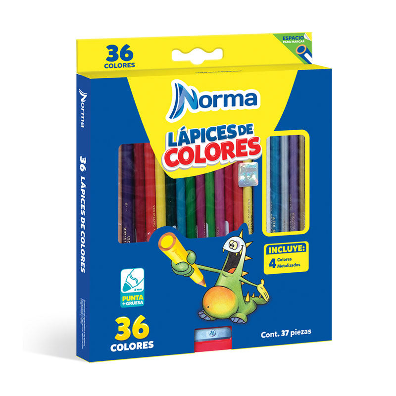 Colores Largos Redondos 36 piezas Norma