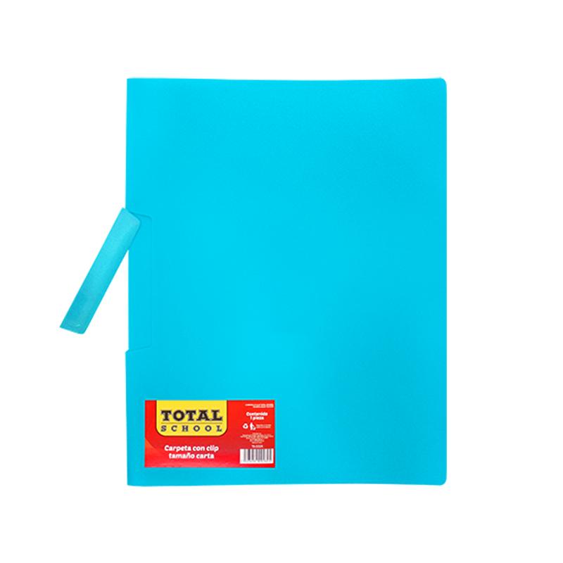 Carpeta con Clip Carta Azul Transparente Total School