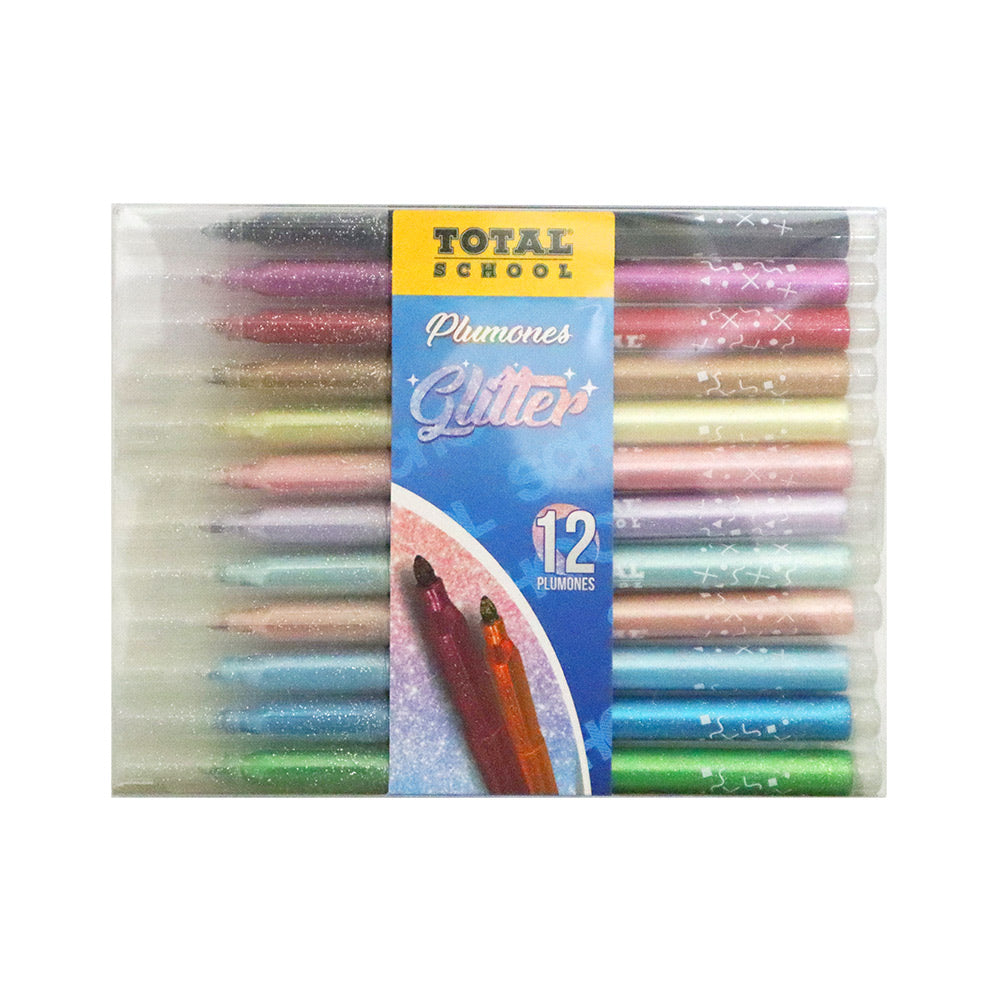 Plumón Delgado con Glitter 12 piezas Total School