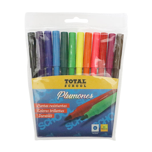 Plumón Delgado 12 piezas Blíster Total School
