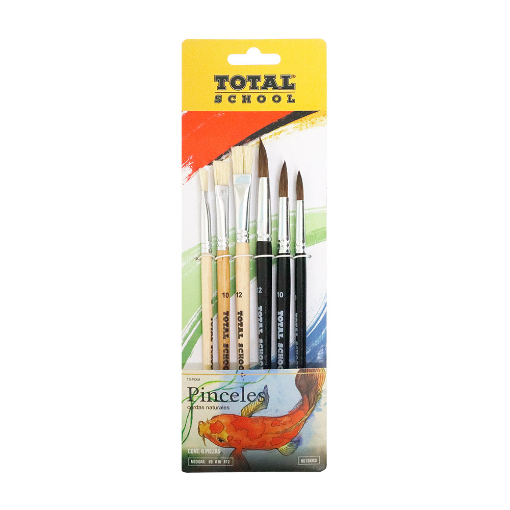 Pincel Acuarela y Oleo Set C/6 piezas Total School Papelería del Ahorro