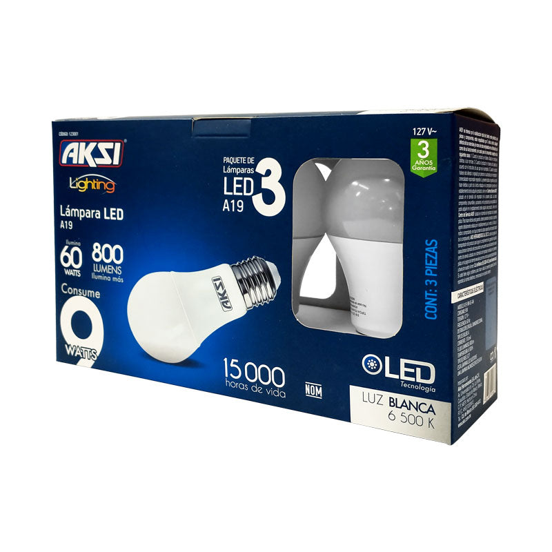 Foco Led Luz Blanca 9W Caja 3 Pack Aski