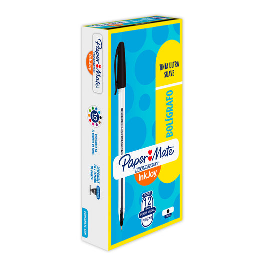 Boligrafo Punto Medio Negro 12 piezas Kilometrico Papermate