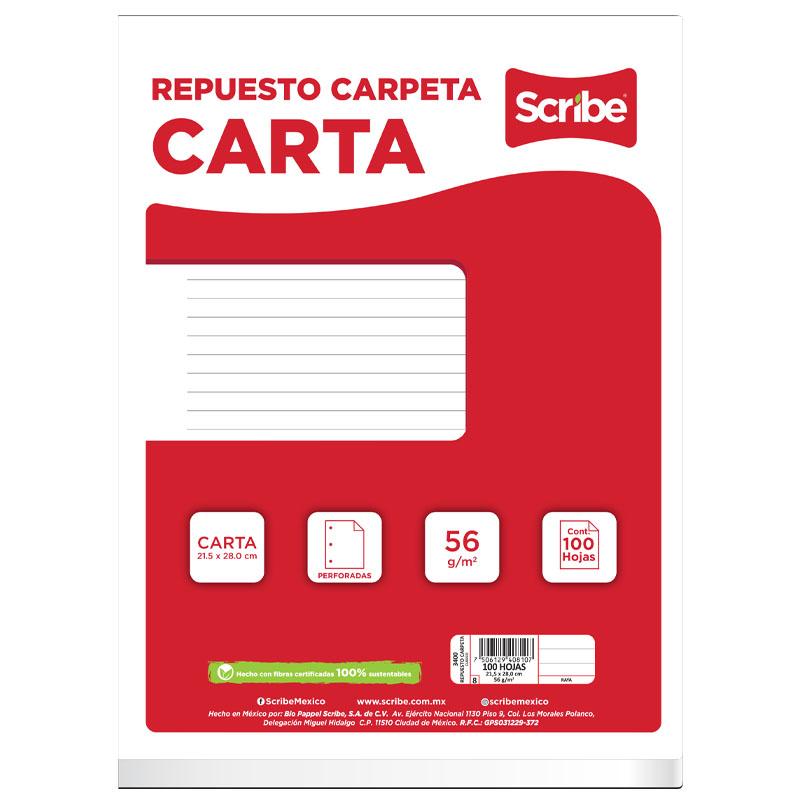 Hojas de Repuesto Carta Raya 100 hjs Scribe
