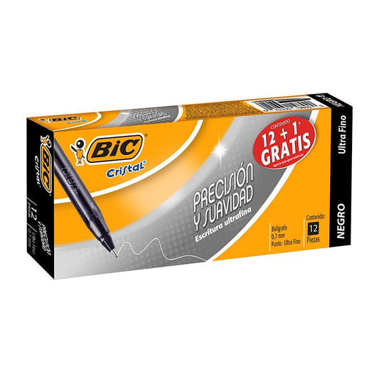 Bolígrafo Ultrafina Negro Precisión y Suavidad 12 piezas Bic