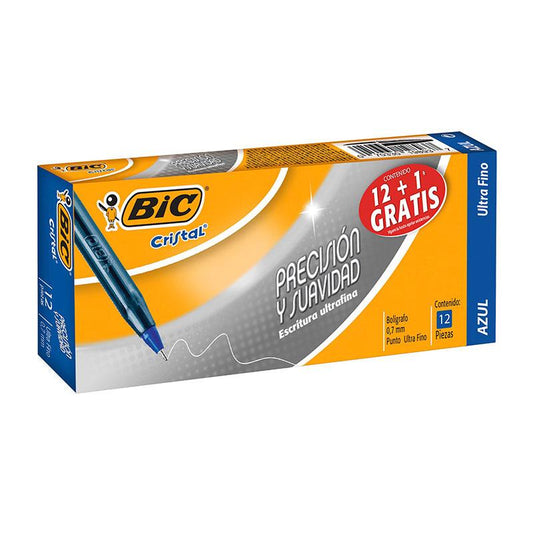 Bolígrafo Ultra Fino Azul Precision Y Suavidad 12 piezas Bic