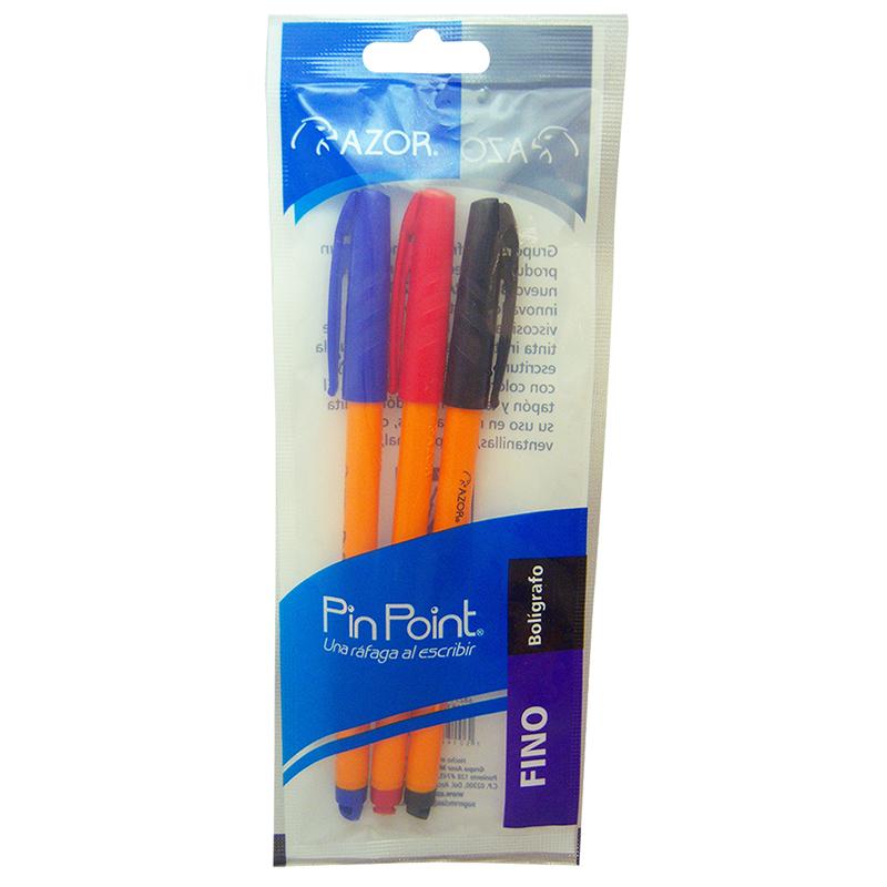 Bolígrafo Punta Fina Surtido Básico 3 piezas Pin Point Blíster Azor