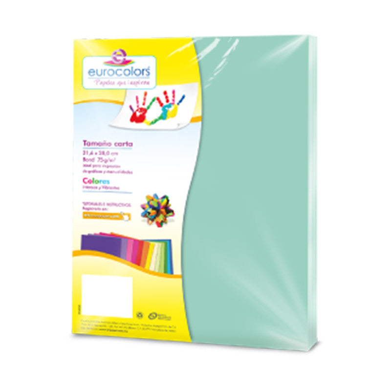 Papel Bond Carta Azul Pastel 100 Hjs Eurocolor
