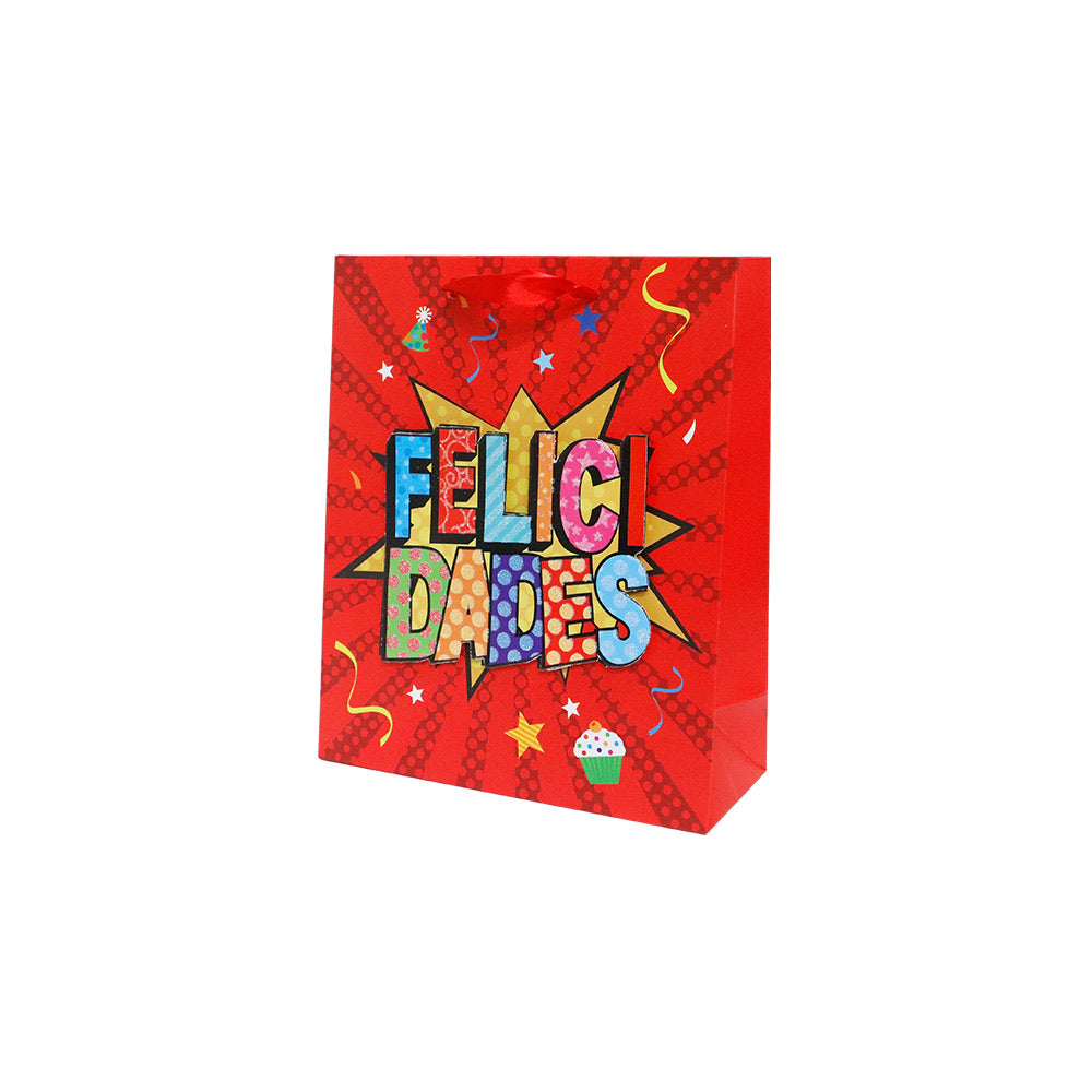 Bolsa de Regalo Felicidades Chico 23.5 x 19.5 x 8 cm 1 pieza ITrade