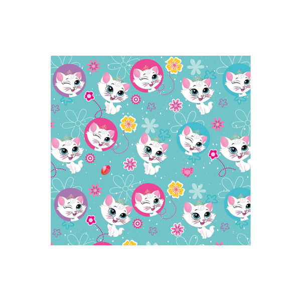 Papel de Regalo Gatitos y Flores Fondo Azul 70 x 50 cm Pliego 10 piezas Creear