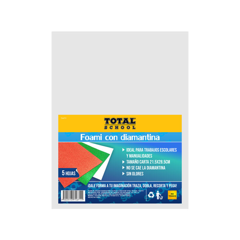 Foami Plateado Diamantado C/5 Piezas 21.5 x 28.5 CM TOTAL SCHOOL