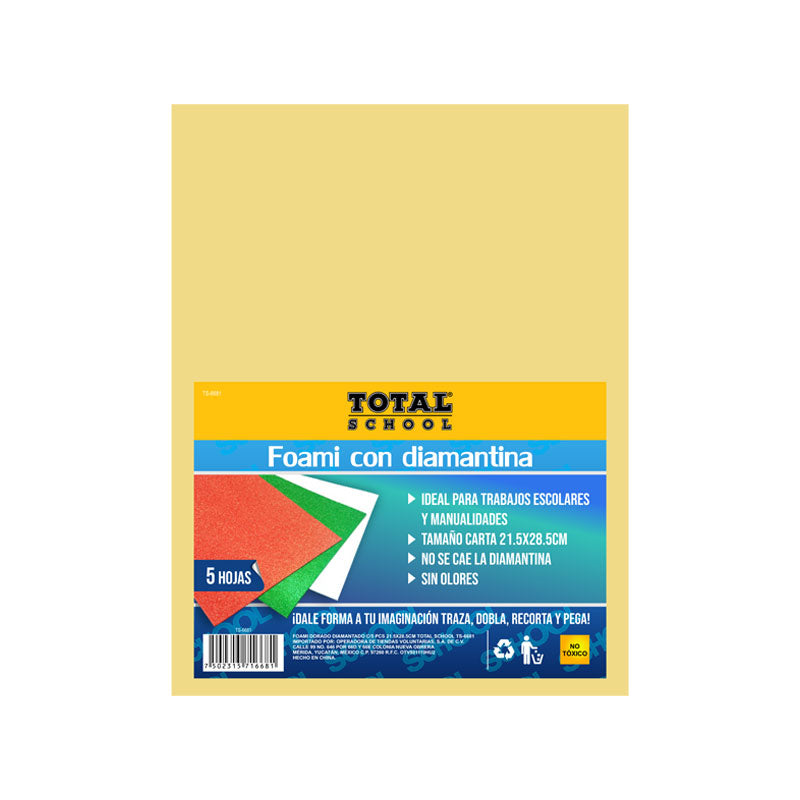 Foami Dorado Diamantado C/5 Piezas 21.5 x 28.5 CM TOTAL SCHOOL