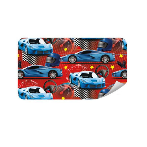 Papel de Regalo Carros Azules Fondo Rojo 70 x 50 cm Pliego 10 piezas Creear