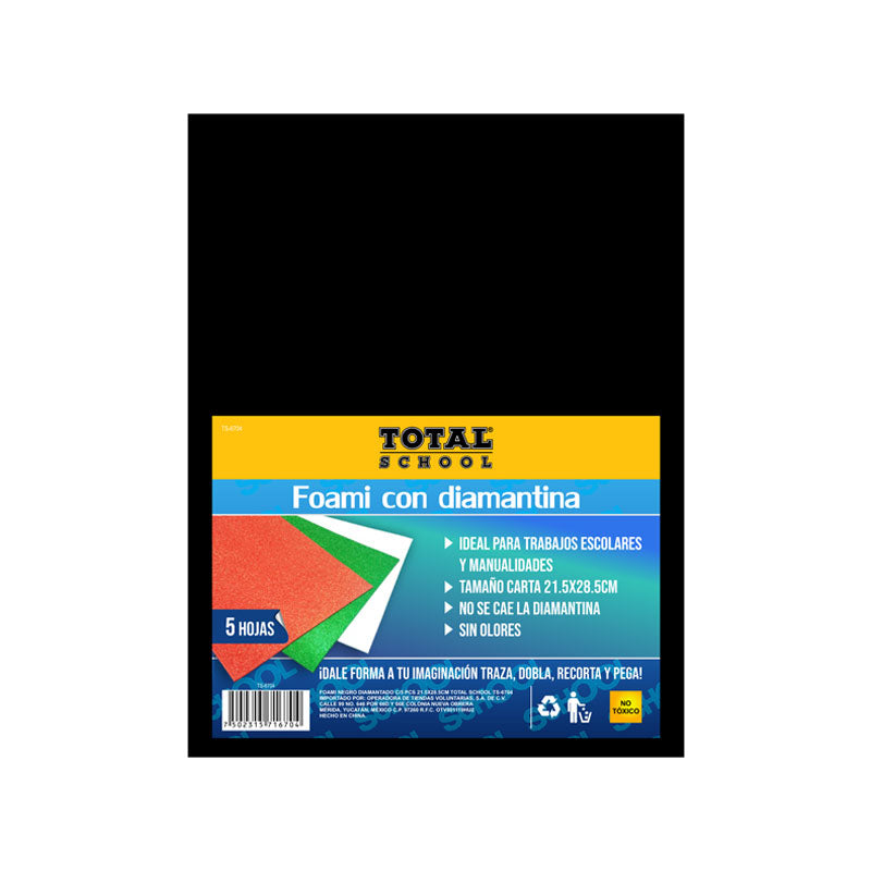Foami Negro Diamantado C/5 Piezas 21.5 x 28.5 CM TOTAL SCHOOL