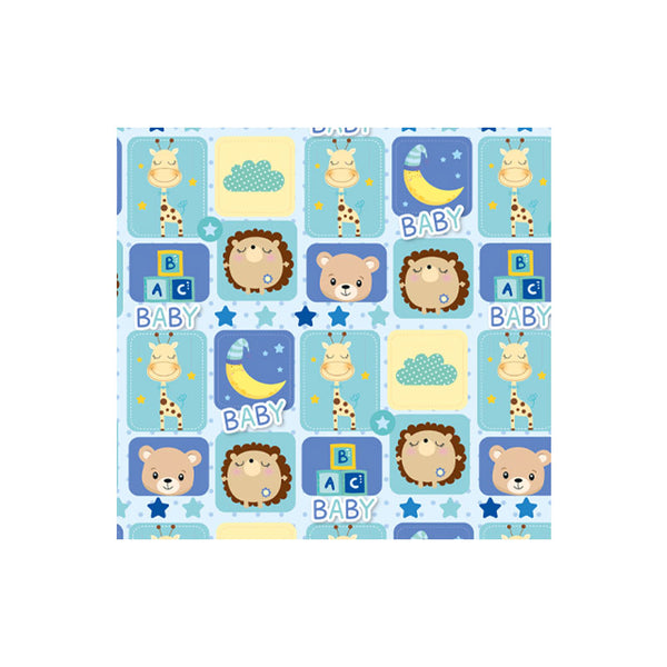 Papel de Regalo Baby Shower Jirafas y Erizos Fondo Azul 70 x 50 cm Pliego 10 piezas Creear