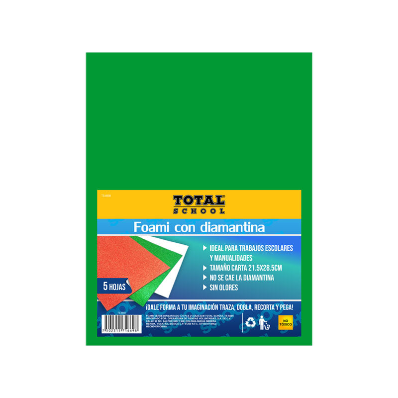 Foami Verde Diamantado C/5 Piezas 21.5 x 28.5 CM TOTAL SCHOOL