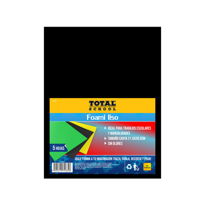 Foami Negro C/5 Piezas 21.5 x 28.5 CM TOTAL SCHOOL