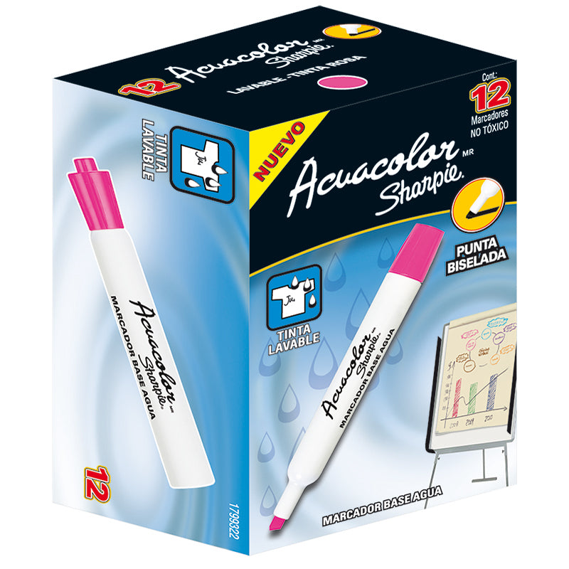 Plumon Grueso Rosa 12 piezas Acuacolor Newell– Papelería del Ahorro