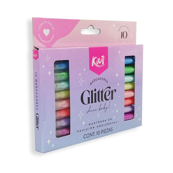 Plumón Glitter Grueso 10 piezas Kiut Norma