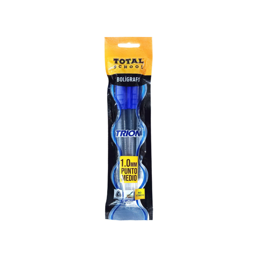 Bolígrafo Punta Mediana Azul 2 piezas Trion Total School