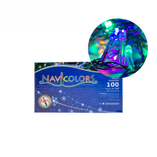 Luces Navideñas Multicolor 100 Focos Led TransParente